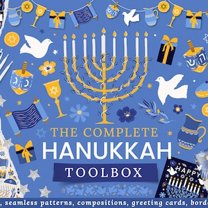 Chanoeka Clipart - Digitale Download - Digitale Papieren - Instant Download - Uitnodiging Kaarten Wall Art - Menorah Dreidel Davidster Joods