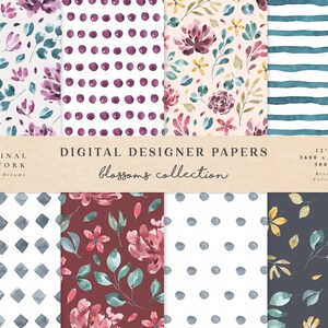 Papier numérique blooming - Papiers albums - Motifs sans couture - Fond numérique - Ensemble de papier imprimable - Papier planificateur - Art floral floral