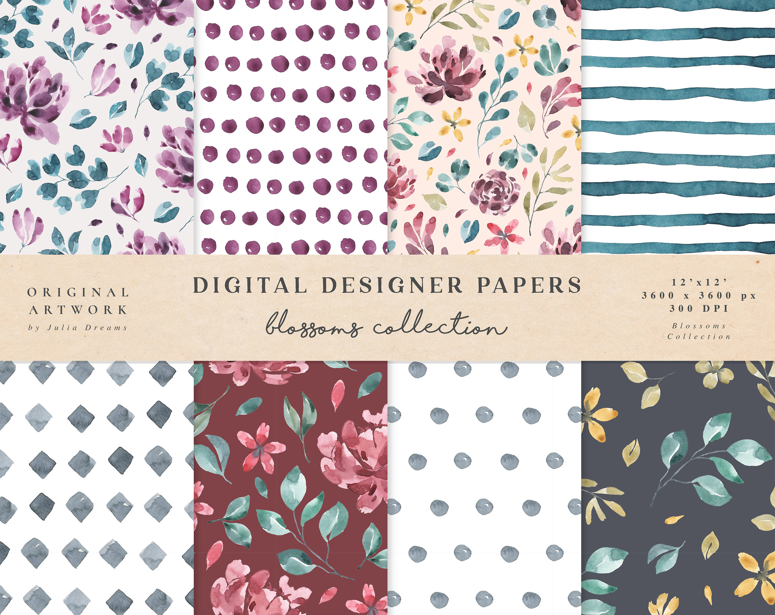 Blooming Digital Paper - Scrapbook Papers - Seamless Patterns - Digital ...