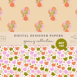 Peace Digital Papers - Commercial Use - Scrapbook Paper - Seamless Pattern - Designer Paper - Background - 70s Flower Vintage Tiger Print image 6