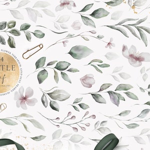 Gentle Leaf - Acquerello Digital Clipart - Singoli File PNG - Matrimonio - Set grafico dipinto a mano - Grande Collezione - Fiore Oro Cornice