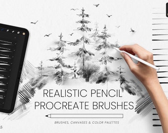 Realistic Pencil Procreate Brushes - Painting Kit for Procreate - iPad Brushes Graphite Brushes - Watercolor Canvas - Charcoal Pastel Crayon