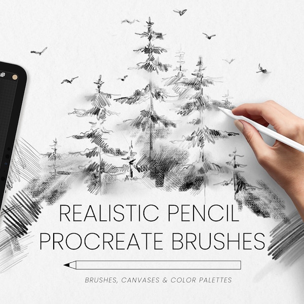 Realistic Pencil Procreate Brushes - Painting Kit for Procreate - iPad Brushes Graphite Brushes - Watercolor Canvas - Charcoal Pastel Crayon