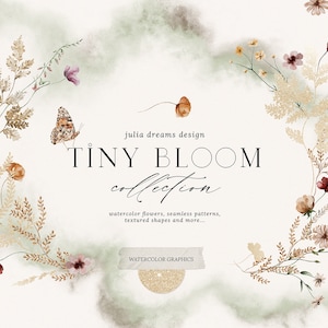 Tiny Bloom Collection - Clipart digitale ad acquerello - File PNG individuali - Matrimonio - Set di fiori dipinti a mano - Grande collezione Boho