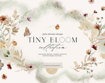Tiny Bloom Collection - Aquarell Digitale Clipart - Individuelle PNG Dateien - Hochzeit - Handbemalte Blumen Set - Große Sammlung Boho