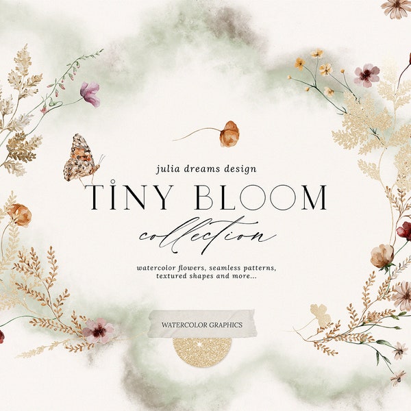 Tiny Bloom Collection - Watercolor Digital Clipart - Individual PNG Files - Wedding - Hand Painted Flowers Set - Large Collection Boho