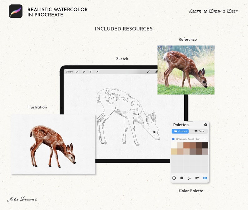 Realistic Watercolor in Procreate Procreate Tutorial Watercolor Deer Drawing Video Watercolor Course Procreate Brushes How to Draw image 5