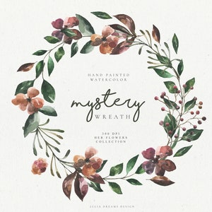 Watercolor Mystery Wreath - Digital Clipart - Individual PNG Files - Wedding Design - Personalized Frame - Floral Frame - Autumn Bohemian