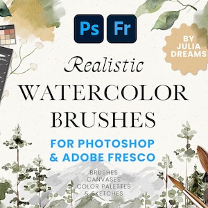 リアルな水彩画の Photoshop および Adobe Fresco ブラシ - 水彩ブラシ キャンバス ブラシをダウンロード - Adobe Photoshop Fresco 用ペイント キット