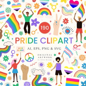Pride Clipart - LGBTQ + Svg Bundle Download - Instant Download - Uitnodigingskaarten Wall Art - Rainbow Lesbian Gay Flag Art - Digitale Clipart SVG