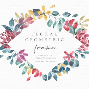 Marco acuarela Floral geometric wreath - Boho Boho Rosa - Hojas Greenery invitación de boda - Flores logotipo digital clipart tarjeta PNG