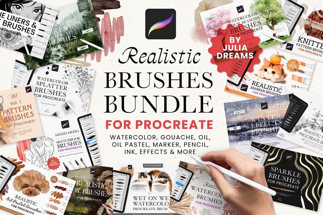 Procreate Brushes Bundle - Watercolor Brushes - Oil - Marker - Oil ...