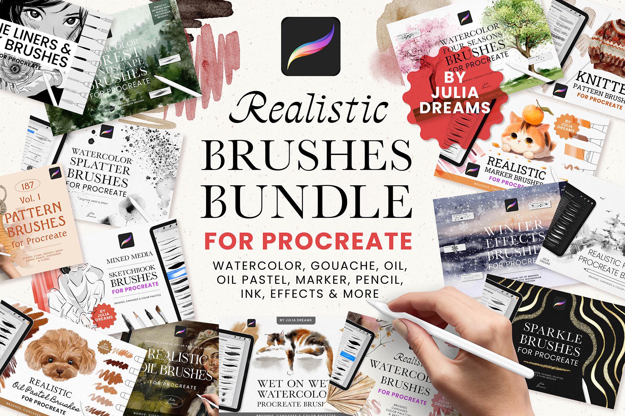 Mega Bundle de Pinceles para Procreate — Kit de Acuarela, Óleo, Gouache, Marcador, Lápiz y Pastel para iPad