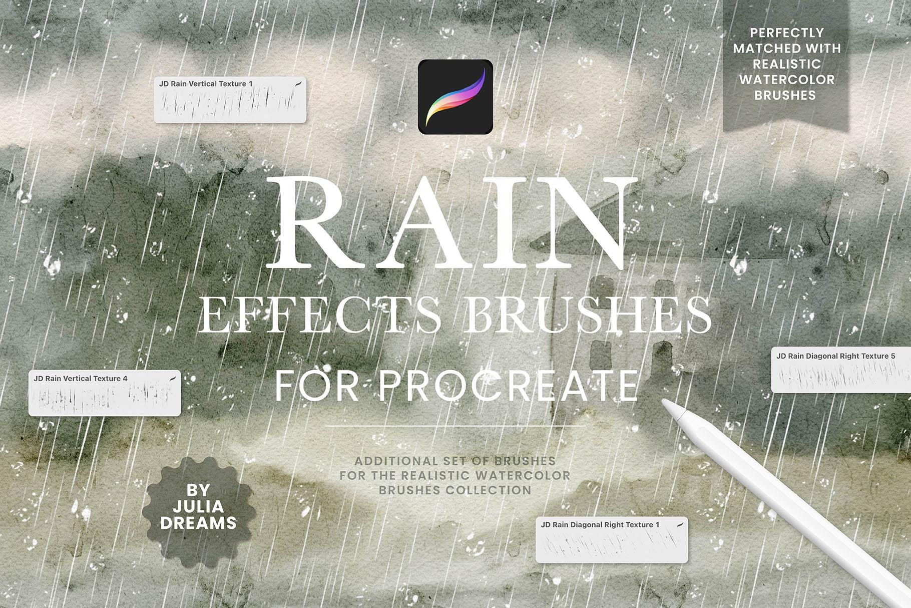 Rain Effects Procreate Brushes – Watercolor Painting Kit for iPad with Glass, Drops, and Splash Textures