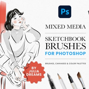 Schetsboek Photoshop-penselen - Mixed Media - Sketch Art Painting Kit Photoshop - Aquarelpenselen Potloodborstels - Canvas digitale download