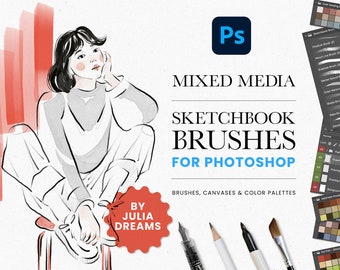 Sketchbook Photoshop Brushes - Mixed Media - Sketch Art Painting Kit Photoshop - Watercolor Brushes Pencil Brushes - Canvas Digital Download