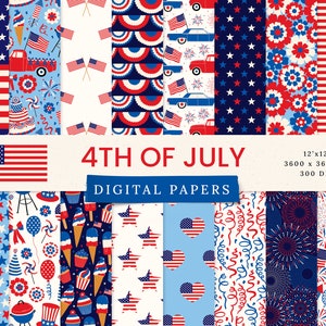 4 juillet Papiers numériques - Utilisation commerciale - Papier scrapbook - Motif sans couture - Papiers numériques - Independence Day Patriotic USA - Stars