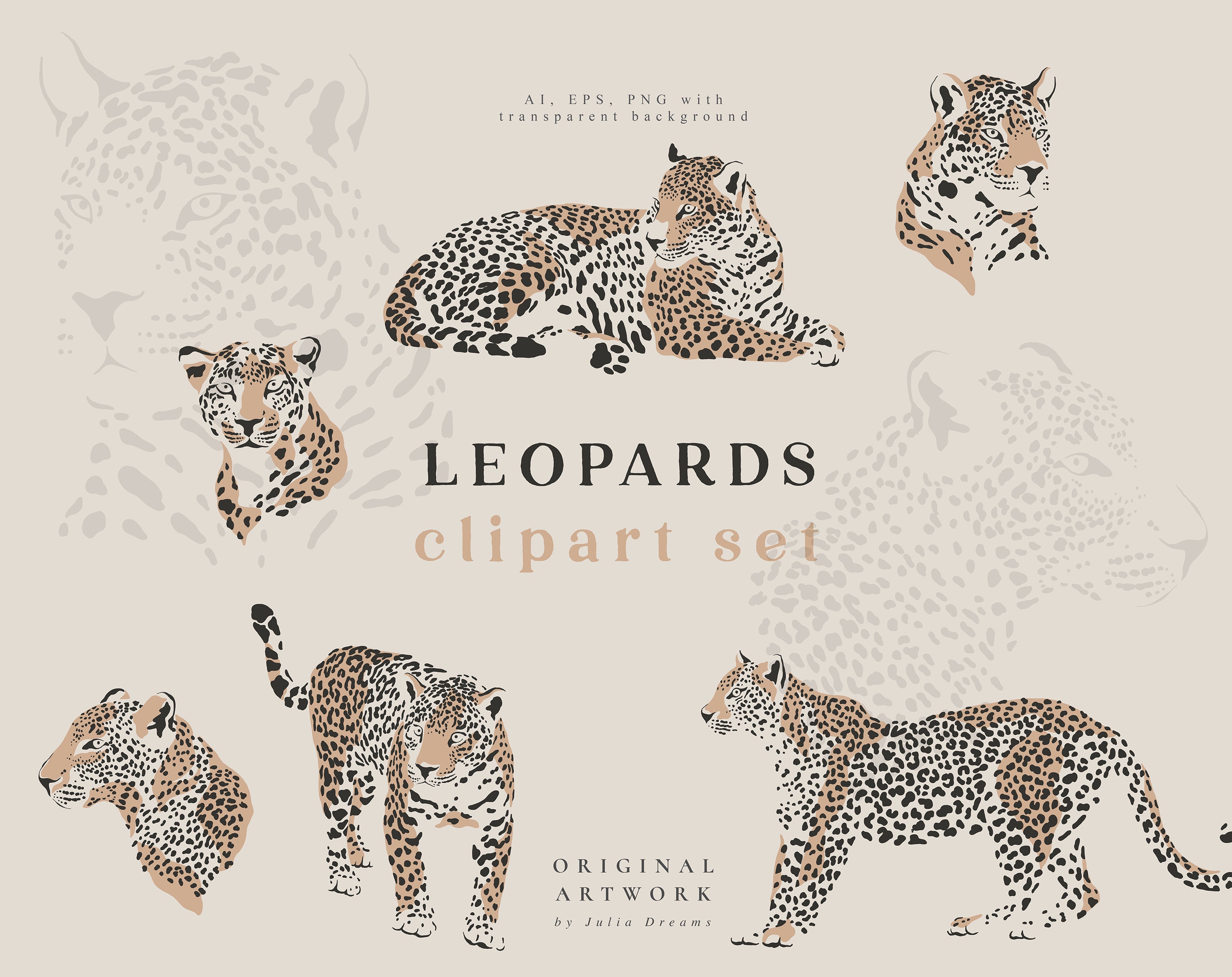 Leopard Digital Clipart individuelle PNG-Dateien Logo-Elemente Hochzeit  Branding Tropic Safari Dschungel Tiere ClipArt - .de