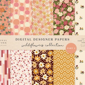 Dzikie kwiaty Cyfrowy papier Część 2- Papiery do scrapbookingu - Wzory bezszwowe - Cyfrowe tło - Zestaw papierów - Kwiaty Kwiatowe - Papiery Rustykalne