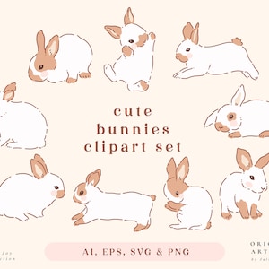 Cute Bunnies Clipart - Individual PNG Files - Logo Elements - Wedding Branding - Kawaii Digital Clip Art - Easter Rabbit - SVG PNG Bunny