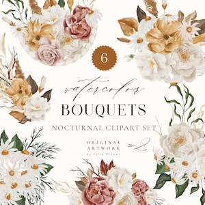 Nocturnal Floral Bouquet 2 - Bloemen logo clipart - Arrangementen - Bruiloft uitnodiging - Digitale clipart PNG - Wildflowers Hand Bloemen Clip Art