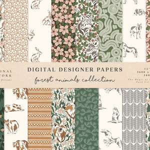 Forest Animals Digital Papers - Uso commerciale - Carta per album - Modello senza cuciture - Carta per progettista forestale - Sfondo - Forniture per pianificatore