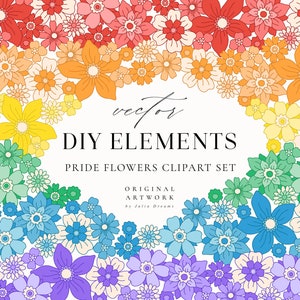 Pride Month Blumen Clipart - LGBTQ+ SVG Download - Groovy Boho Blume - Instant Download - Invite Karten Wandkunst - Regenbogen Lesben Gay Kunst