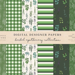 Conjunto de papel digital Herbal Apothecary - Papel para scrapbook - Padrões sem costura - Fundo digital - Conjunto de papel para impressão - Flor Ervas Floral