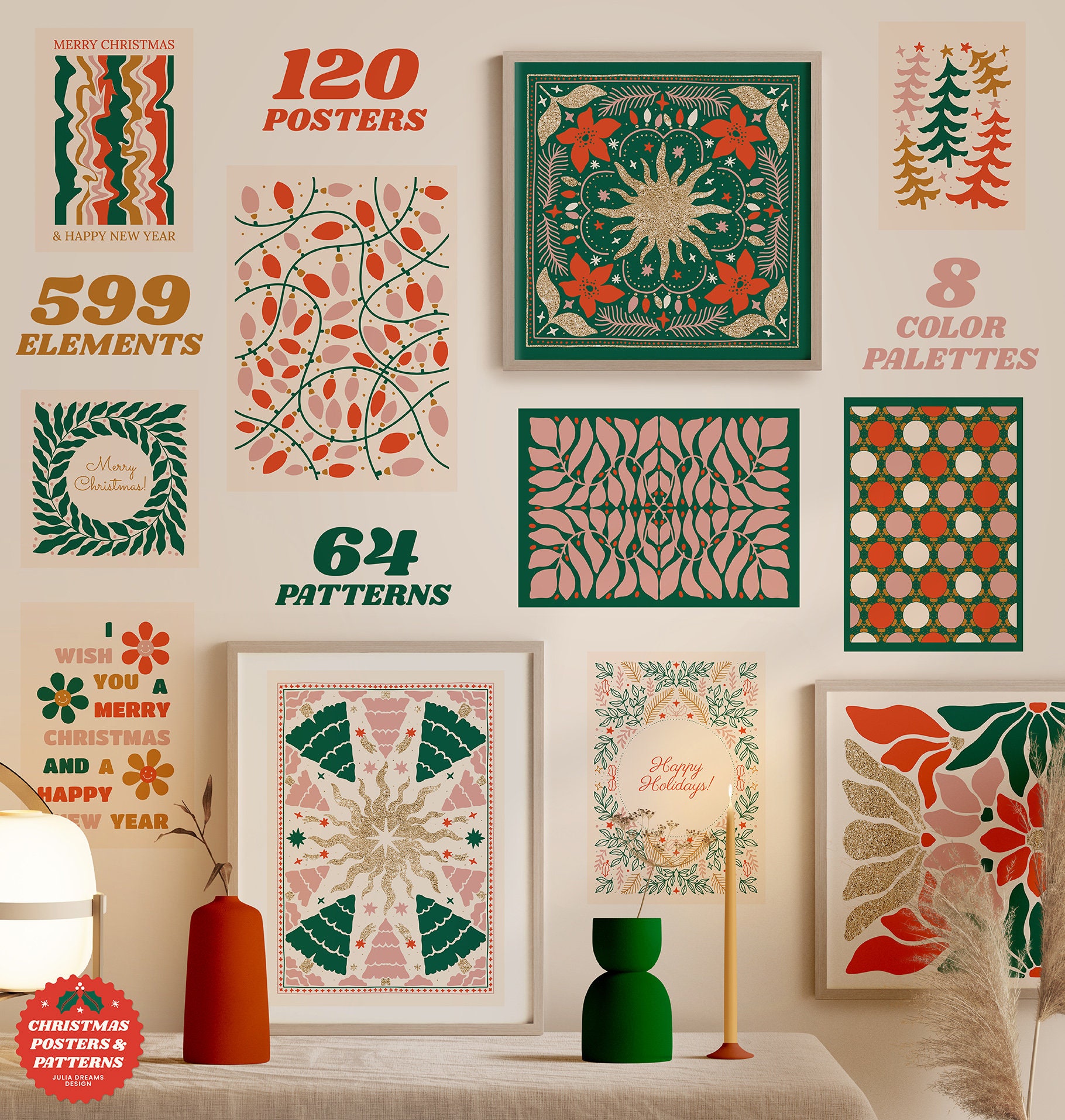 Christmas Posters Patterns Bundle - Logo Digital Clipart - Printable ...