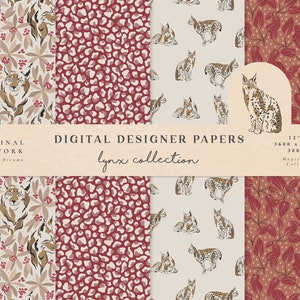 Lynx Digital Papers - Commercial Use - Scrapbook Paper - Seamless Pattern - Forest Designer Paper - Background - Planner Supplies - Animals