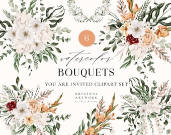 Floral Bouquets - You Are Invited Collection - Floral logo clipart - Arrangements - Wedding invite - Digital clipart PNG - Flowers Clip Art