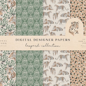 Leopard Digital Papers - Zastosowanie komercyjne - Papier do scrapbookingu - Wzór bezszwowy - Tło papieru designerskiego Jungle - Materiały do planowania Pobierz