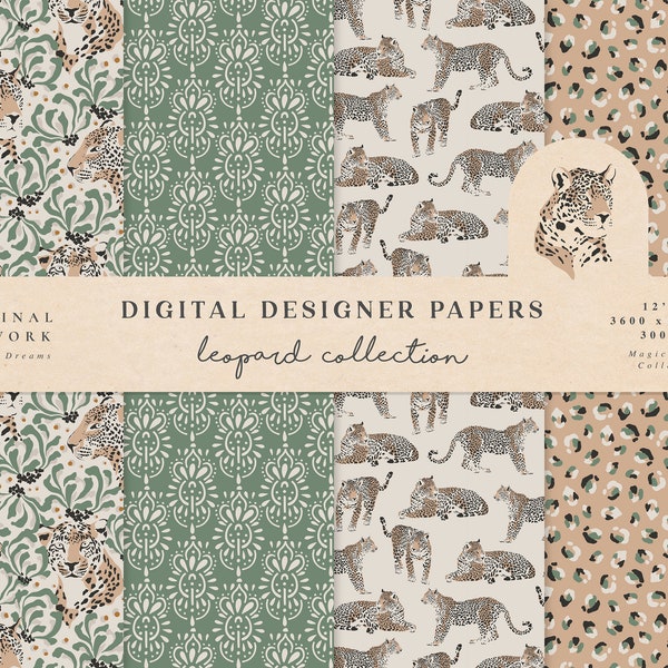 Leopard Digital Papers - Commercial Use - Scrapbook Paper - Seamless Pattern - Jungle Designer Paper Background - Planner Supplies Download
