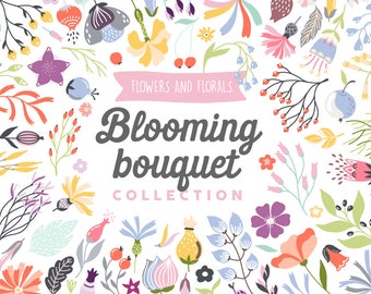 Blooming Bouquet - Digital Clipart - Individual PNG Files - Wedding - Hand Painted Graphic Set - Large Collection - Flowers Florals Berries