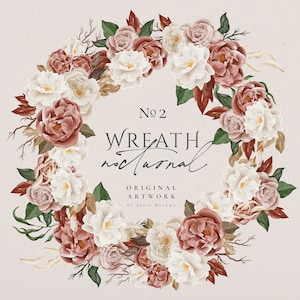Aquarel Flower Wreath 2 - Digitale Clipart - Individuele PNG Files - Wedding Design - Nocturnal - Botanical Flowers Frame - Pioens