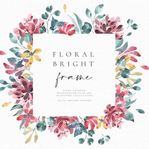 Cadre floral à l'aquarelle lumineuse - Clipart numérique - PNG individuel - Couronne de mariage - Marque Logo - Invitation personnalisée - Géométrique