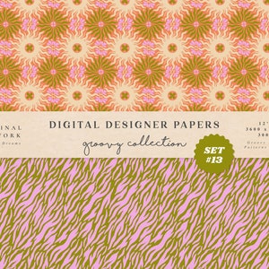 Peace Digital Papers - Commercial Use - Scrapbook Paper - Seamless Pattern - Designer Paper - Background - 70s Flower Vintage Tiger Print image 5