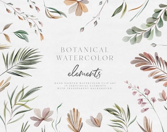 Watercolor Digital Clipart - Individual PNG Files - Wedding - Floral Elements - Watercolor Flowers - Watercolor Botanical - Floral & Leaves