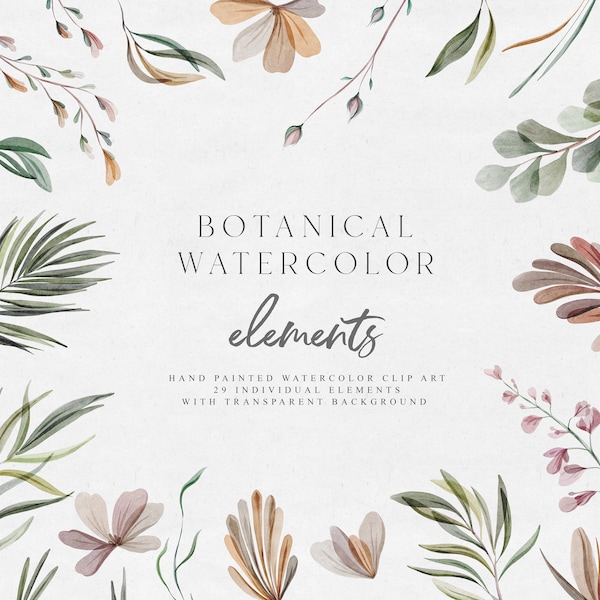 Watercolor Digital Clipart - Individual PNG Files - Wedding - Floral Elements - Watercolor Flowers - Watercolor Botanical - Floral & Leaves