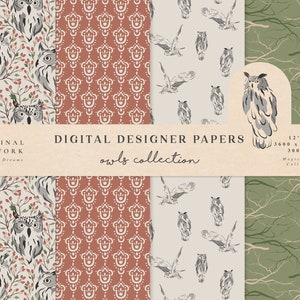 Gufi Documenti digitali - Uso commerciale - Carta scrapbook - Modello senza soluzione di continuità - Carta di progettazione forestale - Sfondo - Forniture planner - Scarica