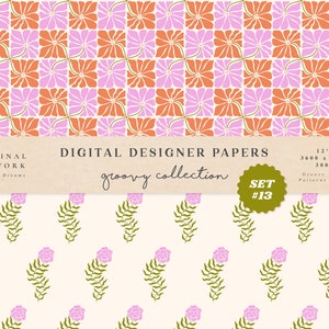 Peace Digital Papers - Commercial Use - Scrapbook Paper - Seamless Pattern - Designer Paper - Background - 70s Flower Vintage Tiger Print image 3