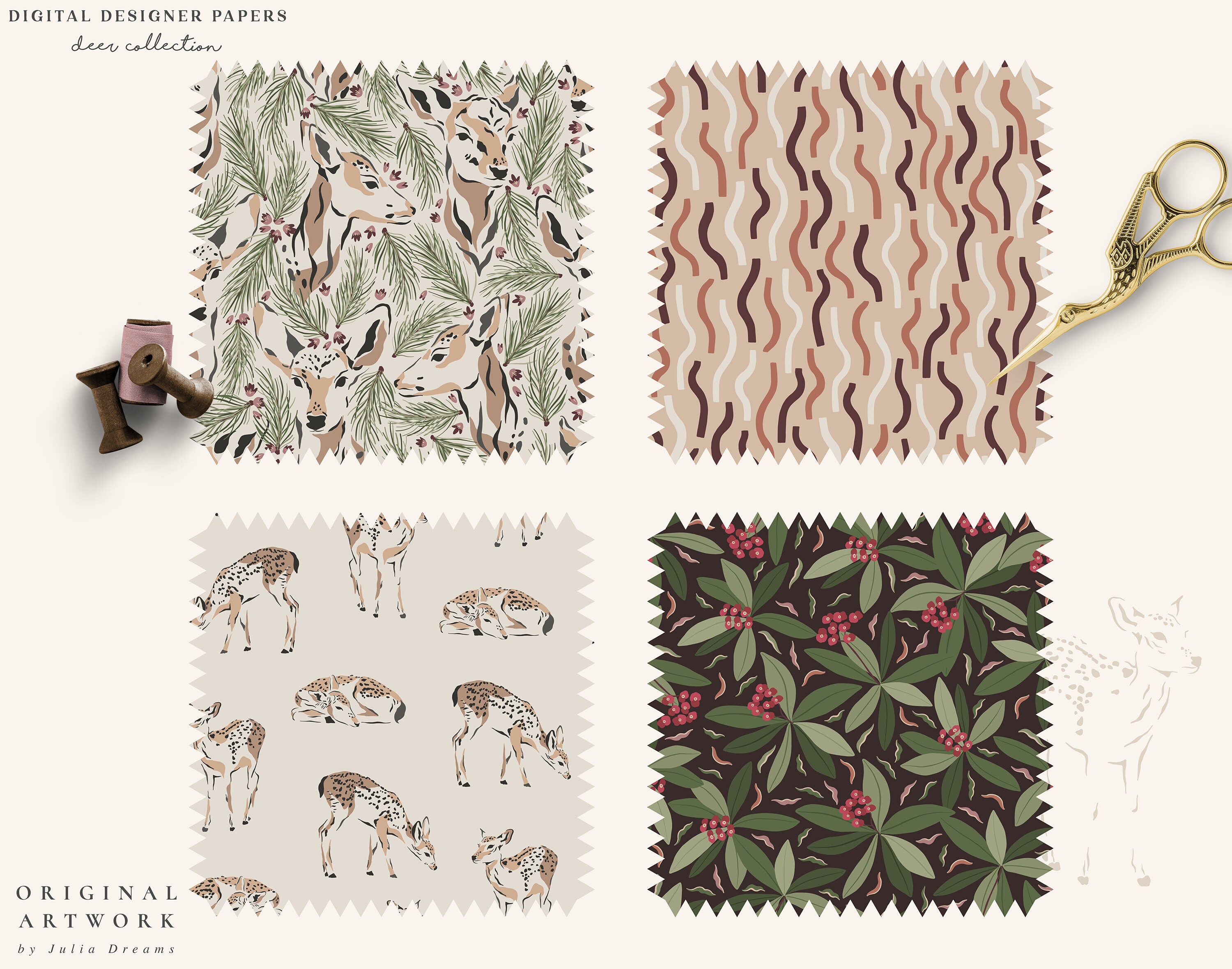 Deer Digital Papers - Commercial Use - Scrapbook Paper - Seamless ...
