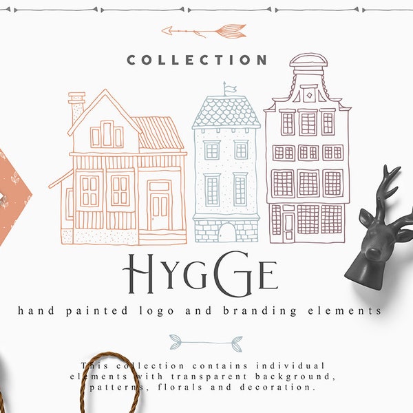 Hygge Clipart Collection - Logo Creator - Line Art Logo Template - Scandinavian clipart - Planner Art - Flower Floral Home Branding Clip Art