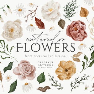 Aquarel Flower Set - Nocturnal Digital Clipart - Individuele PNG Files - Bruiloft - Floral Elements - Aquarel Bloemen - Tropische bloemen
