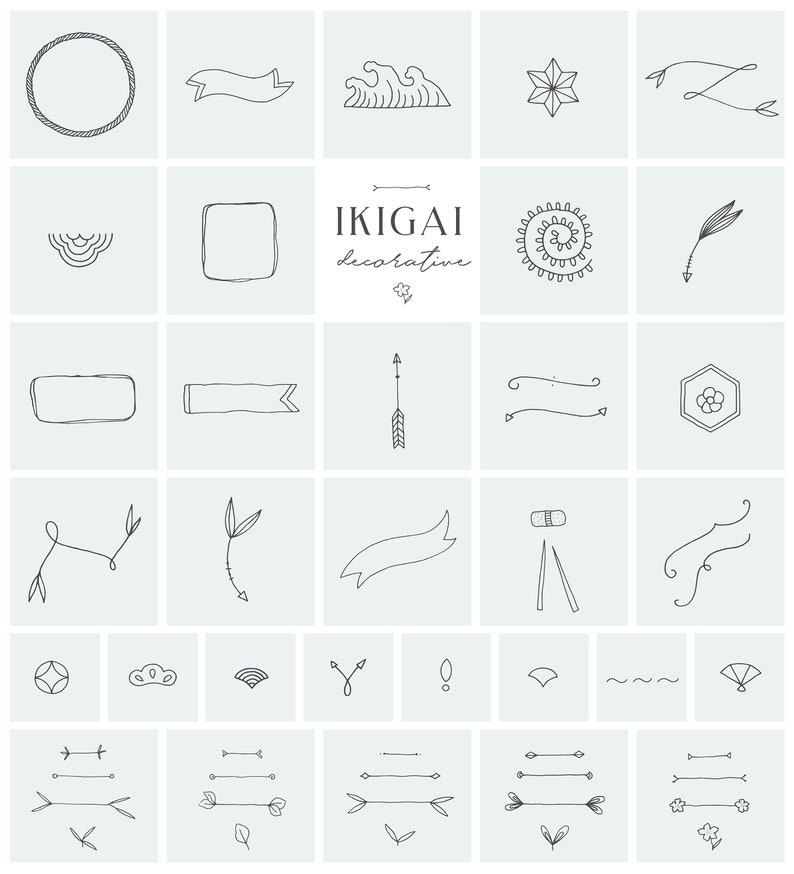 Ikigai Clipart Collection - Logo Creator - Line Art Logo Template - Japanese Clipart - Planner Art - Flower Floral Home Branding Clip Art image 6