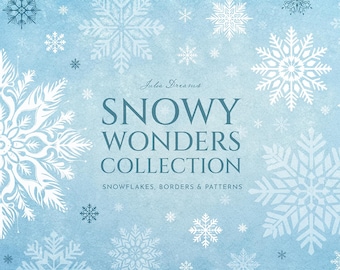 Snowy Wonders - Christmas Winter - Holiday Season - Borders Seamless Patterns - Vector White Snowflake Overlays - Commercial Use - SVG