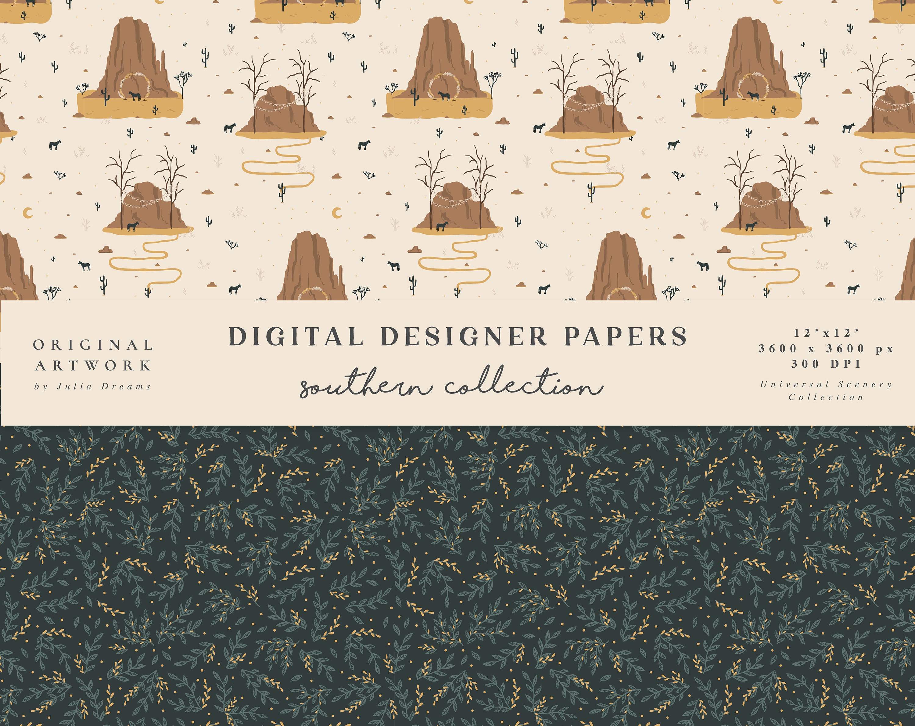 Southern Style Paper Southern Digital Paper Set - Scrapbook Paper - Seamless Patterns ...
