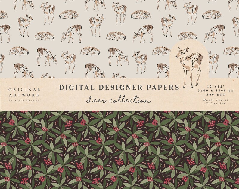 Deer Digital Papers - Commercial Use - Scrapbook Paper - Seamless ...