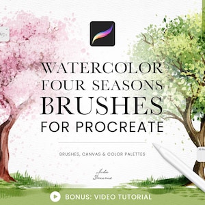 Watercolor Four Seasons Brushes Procreate - Painting Kit for Procreate - iPad Brushes - Watercolor Brushes Floral Snow Tree Foliage Nature