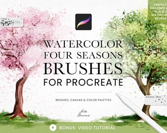 Watercolor Four Seasons Brushes Procreate - Painting Kit for Procreate - iPad Brushes - Watercolor Brushes Floral Snow Tree Foliage Nature